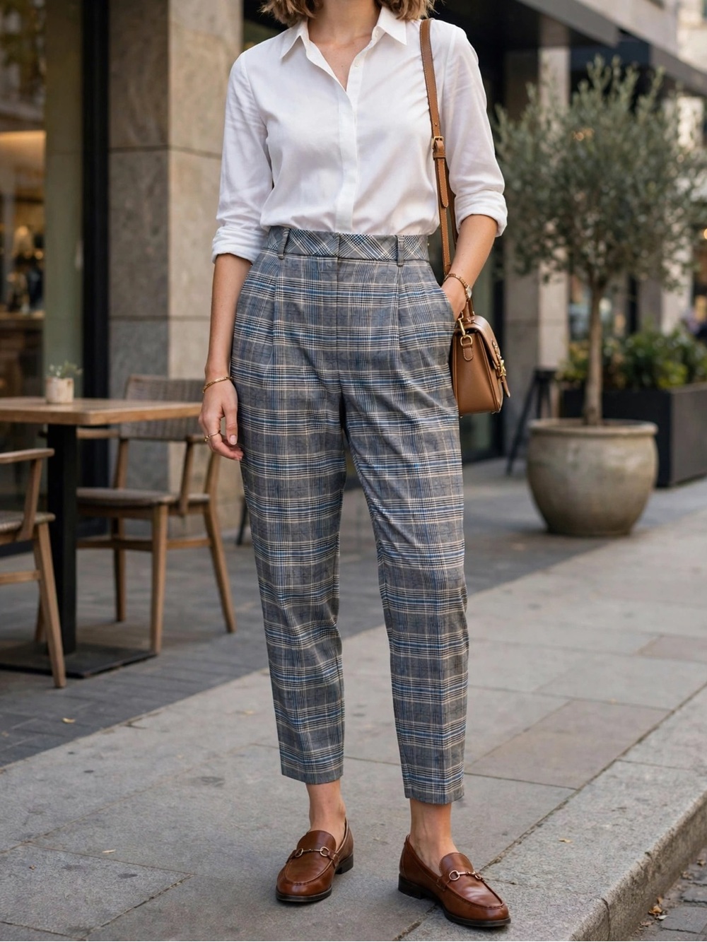 Topshop Plaid High Rise Pleated Tapered Trousers Pants US 8